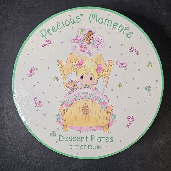 CIB Precious Moments Holiday Dessert Plates NIB Set of 4 - Picture 1 of 10